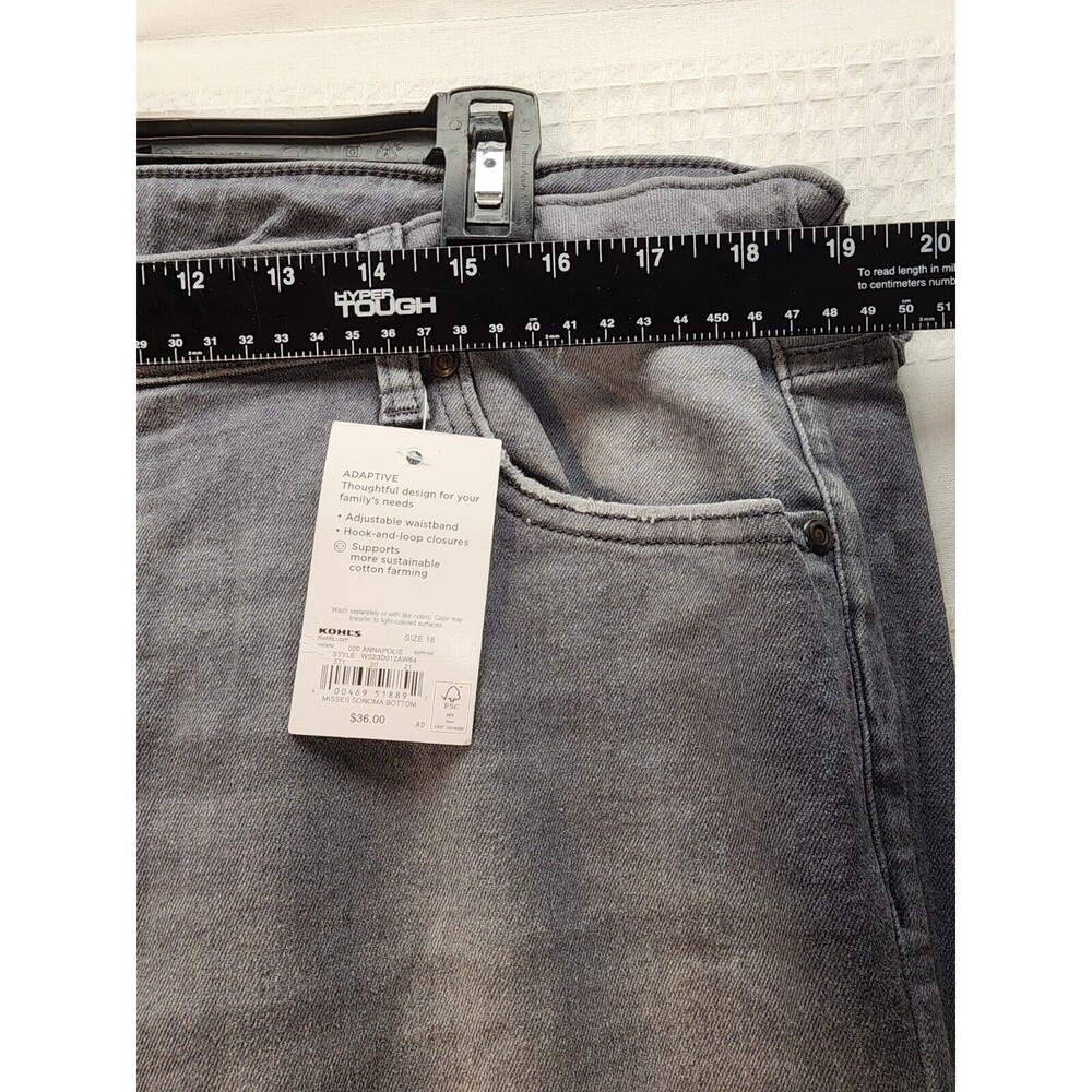 Sonoma womens adaptive straight jeans 18 stretch gray distressed hook & loop fly - Picture 5 of 11